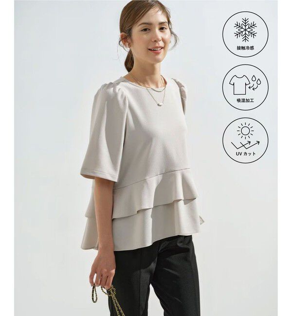 組曲「【接触冷感・吸湿・UVカット】ジョーゼットジャージーフリルブラウス」|シャツ・ブラウス|ｻﾝﾄﾞﾍﾞ