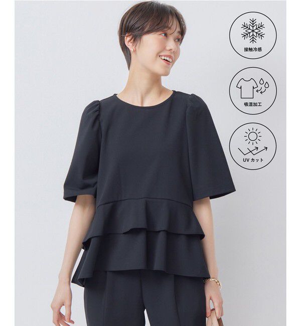 組曲「【接触冷感・吸湿・UVカット】ジョーゼットジャージーフリルブラウス」|シャツ・ブラウス|ブラック系