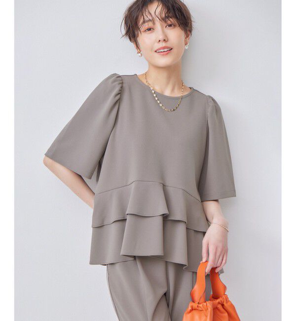 組曲「【接触冷感・吸湿・UVカット】ジョーゼットジャージーフリルブラウス」|シャツ・ブラウス|ﾓｶﾌﾞﾗｳ