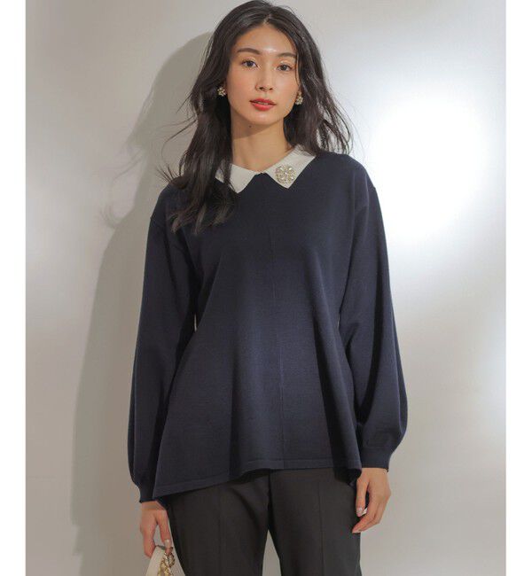 組曲「襟付きチュニック プルオーバー」|ニット・セーター|ネイビー系