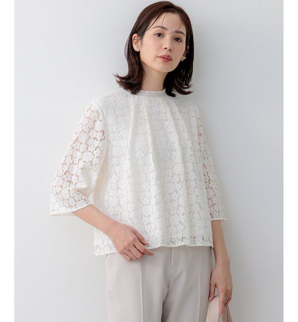 組曲「【WEB限定】フラワーラッセルレーススタンド襟 ブラウス」|シャツ・ブラウス|ホワイト系