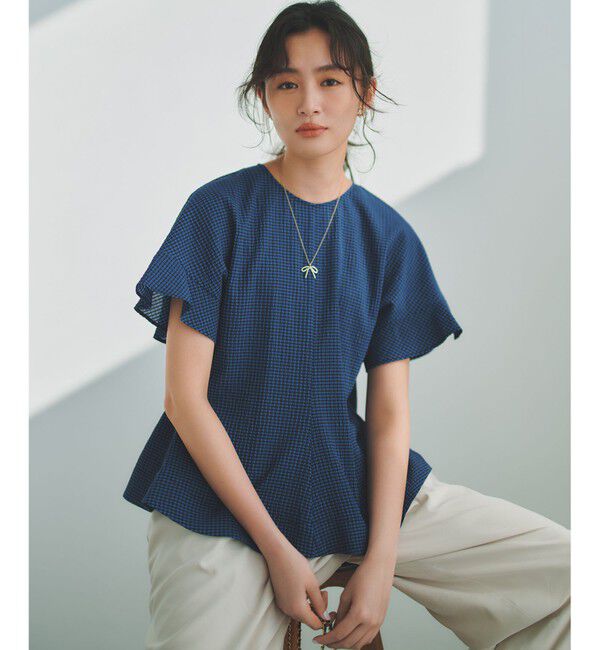 組曲「サッカーギンガムチェック ペプラムブラウス」|シャツ・ブラウス|ﾌﾞﾙｰ&times;ﾌﾞ