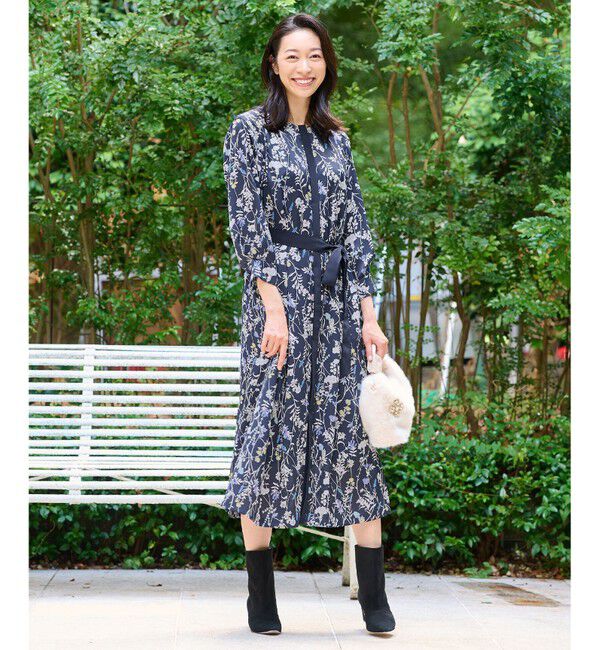 自由区「【WEB&一部店舗限定・新色追加・定番人気・着用動画あり】ハーバルフロープリント8分袖 ワンピース」|ワンピース|