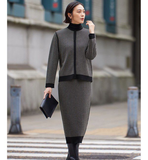 自由区「【洗える】リバーシブルニット セットアップ(カーディガン&times;タイトスカート)」|スーツ|ﾌﾞﾗｯｸ&times;ｸ
