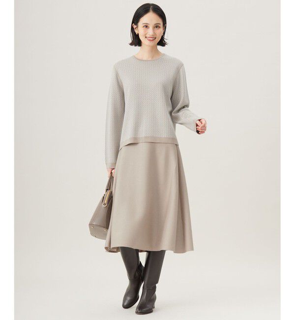 自由区「【WEB限定カラーあり・洗える】リバーシブルニット セットアップ(プルオーバー&times;フレアスカート)」|スーツ|