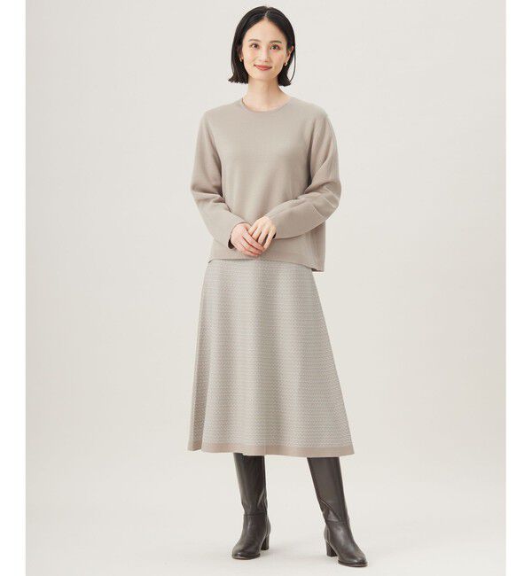 自由区「【WEB限定カラーあり・洗える】リバーシブルニット セットアップ(プルオーバー&times;フレアスカート)」|スーツ|