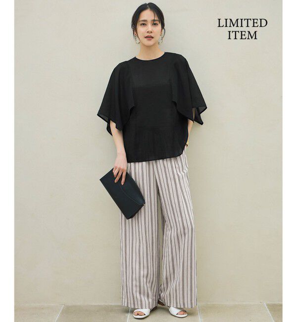 自由区「【WEB限定・接触冷感・洗える】シアーラミーローンイレギュラーヘムスリーブ ブラウス」|シャツ・ブラウス|