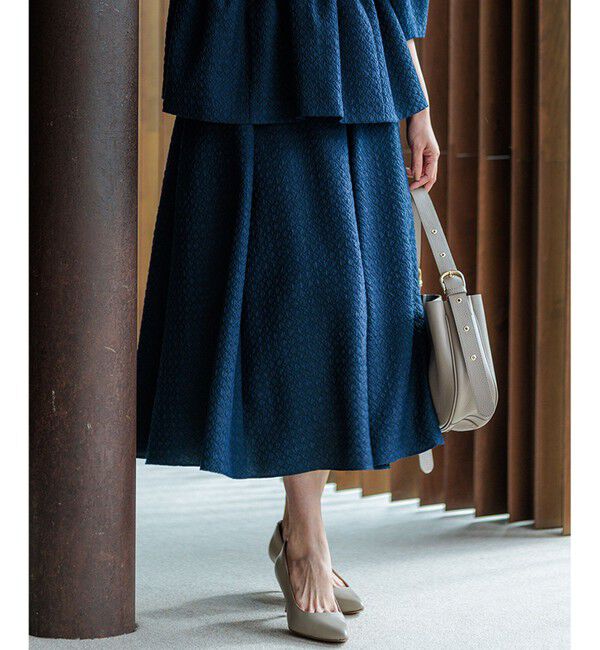 23区「【洗える】プレザンスジャカード タックスカート」|スカート|ネイビー系