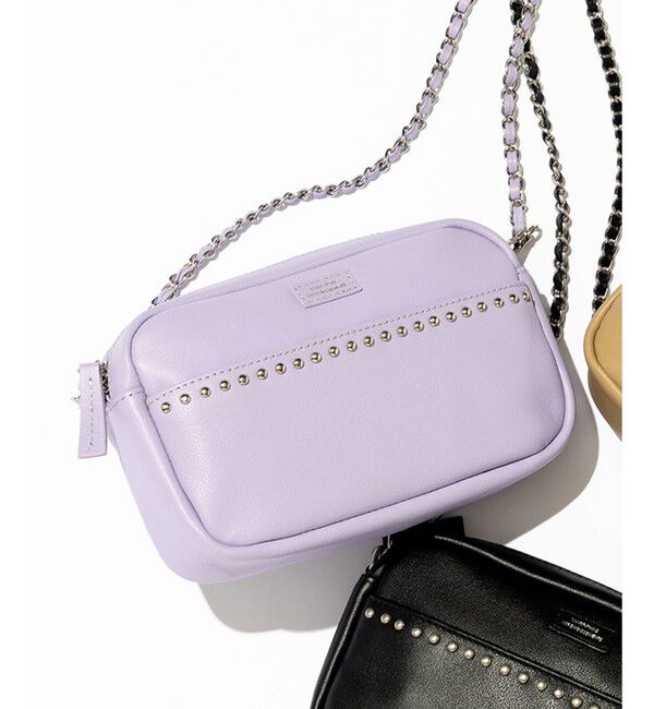 23区「レザー スタッズ ショルダーバッグ」|ショルダー・メッセンジャー|ライラック系