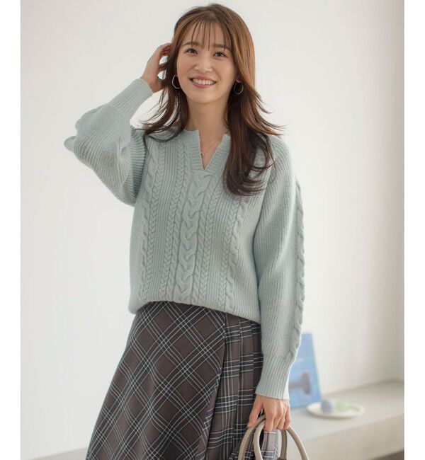 any SiS「【洗える】キーネックケーブル ニット」|ニット・セーター|