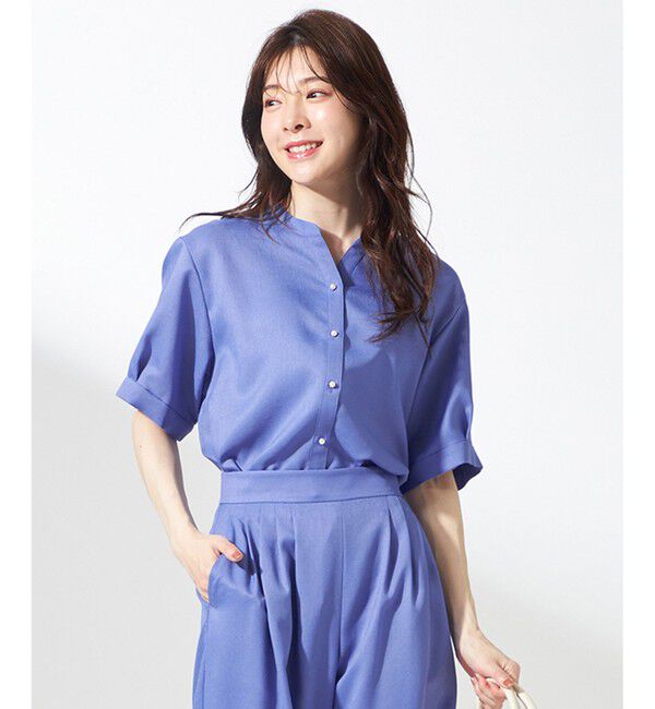 ANY SIS「【接触冷感・UVカット・速乾】スムージーポリエステル 2WAY ブラウス」|シャツ・ブラウス|ブルー