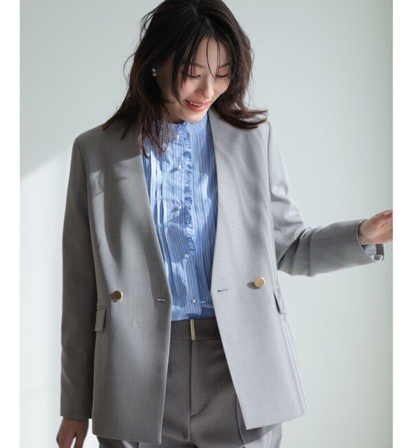 ANY SIS「褒めらレディストレッチ カラーレス ジャケット」|ノーカラージャケット|