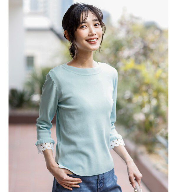 ANY SIS「【好印象ブライトニット】レースポイント プルオーバー」|ニット・セーター|アイスブルー