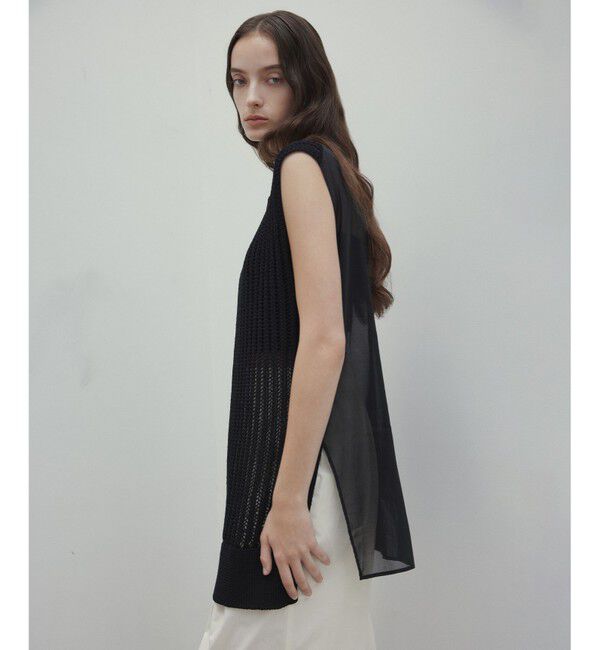 BEIGE,「【洗える】ALOE / コットンメッシュオーガンジーノースリーブニット」|ニット・セーター|