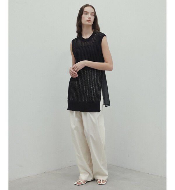 BEIGE,「【洗える】ALOE / コットンメッシュオーガンジーノースリーブニット」|ニット・セーター|