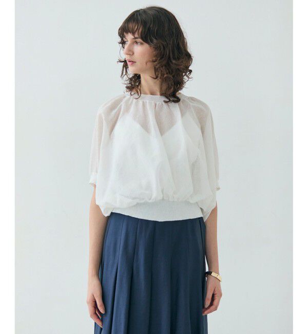 BEIGE,「【洗える・Oggi 7月号掲載】LUPINUS / リネン混半袖プルオーバーギャザーニット」|ニット・セーター|