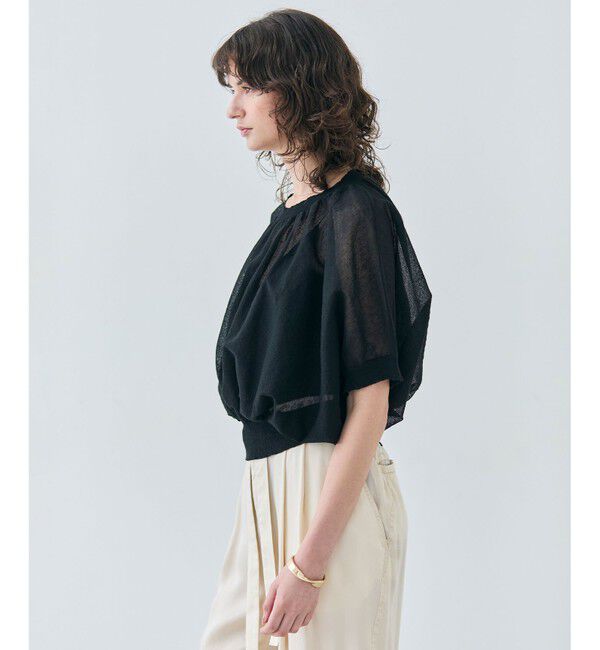 BEIGE,「【洗える・Oggi 7月号掲載】LUPINUS / リネン混半袖プルオーバーギャザーニット」|ニット・セーター|