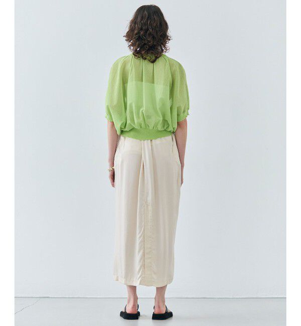 BEIGE,「【洗える・Oggi 7月号掲載】LUPINUS / リネン混半袖プルオーバーギャザーニット」|ニット・セーター|