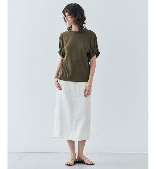 BEIGE,「【洗える】STOCK / オーガニックコットン半袖ギャザートップス」|Tシャツ・カットソー|