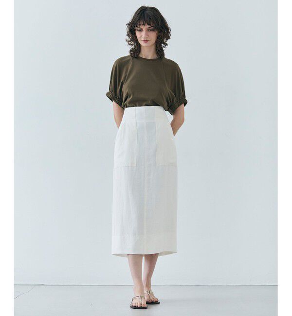 BEIGE,「【洗える】STOCK / オーガニックコットン半袖ギャザートップス」|Tシャツ・カットソー|