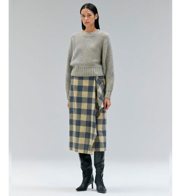 BEIGE,「HOBBS / フェイクレザーポケットウールチェックラップスカート」|スカート|