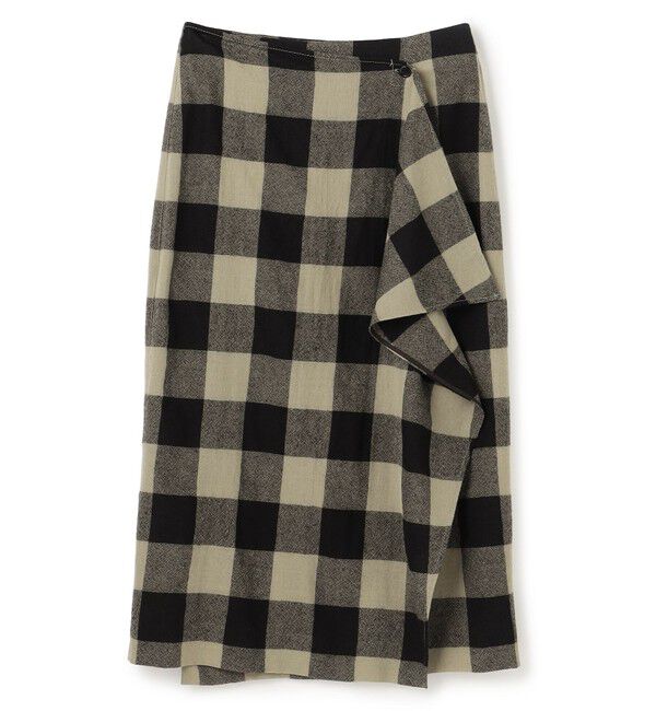 BEIGE,「HOBBS / フェイクレザーポケットウールチェックラップスカート」|スカート|