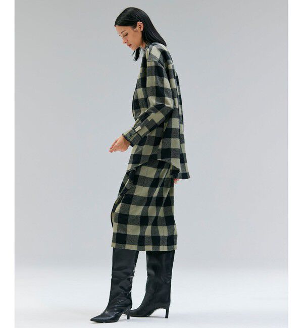 BEIGE,「HOBBS / フェイクレザーポケットウールチェックラップスカート」|スカート|