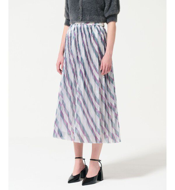 GRACE CONTINENTAL「ラメラインプリーツスカート」|フレア|パープル