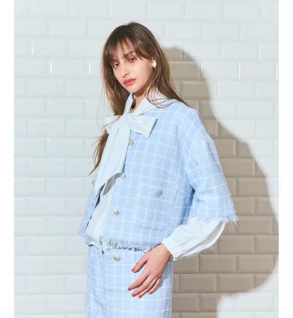 Grace Class「ハーフスリーブツイードジャケット」|ノーカラージャケット|