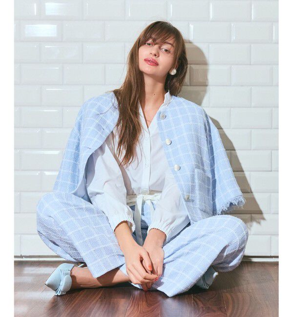 Grace Class「ハーフスリーブツイードジャケット」|ノーカラージャケット|