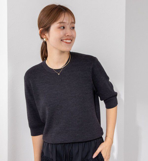 NOLLEY'S「《手洗い可能》ESPOIR 16G片畦5分袖プルオーバーニット」|ニット・セーター|