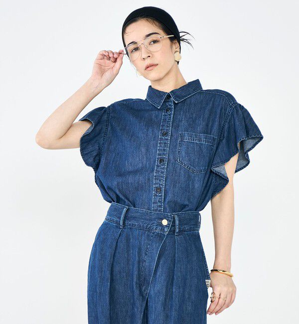 Rie Miller「【RM denim】ラッフルスリーブデニムブラウス」|シャツ・ブラウス|インディゴブルー