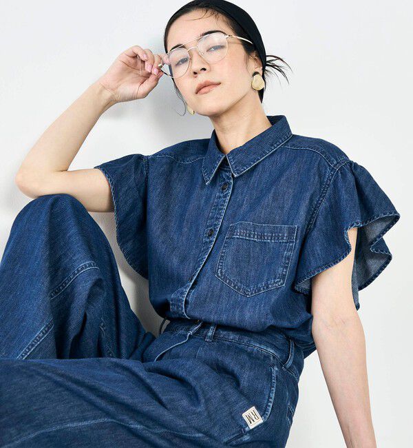 Rie Miller「【RM denim】ラッフルスリーブデニムブラウス」|シャツ・ブラウス|