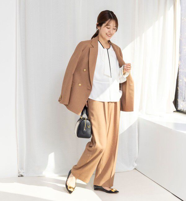 NOLLEY'S「《セットアップ対応》ウォッシャブルストレッチジョーゼットボウタイ風ペプラムブラウス」|シャツ・ブラウス|