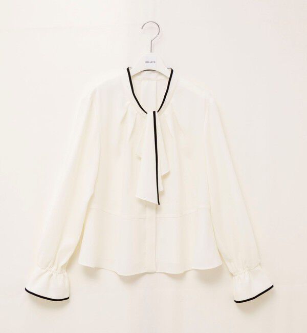 NOLLEY'S「《セットアップ対応》ウォッシャブルストレッチジョーゼットボウタイ風ペプラムブラウス」|シャツ・ブラウス|