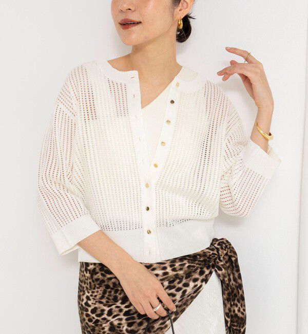 NOLLEY'S「《手洗い可能》メッシュスパンコール6分袖カーディガン」|カーディガン|オフホワイト