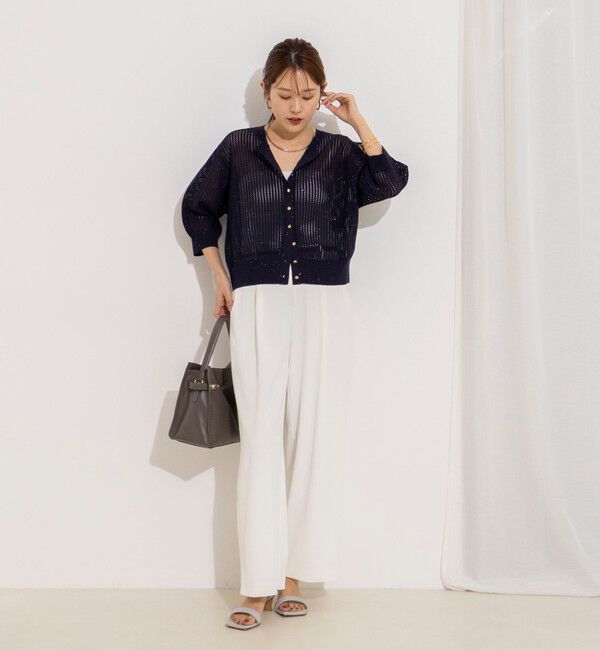 NOLLEY'S「《手洗い可能》メッシュスパンコール6分袖カーディガン」|カーディガン|