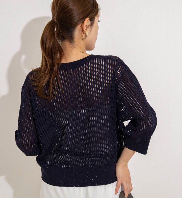 NOLLEY'S「《手洗い可能》メッシュスパンコール6分袖カーディガン」|カーディガン|