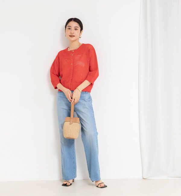 NOLLEY'S「《手洗い可能》メッシュスパンコール6分袖カーディガン」|カーディガン|