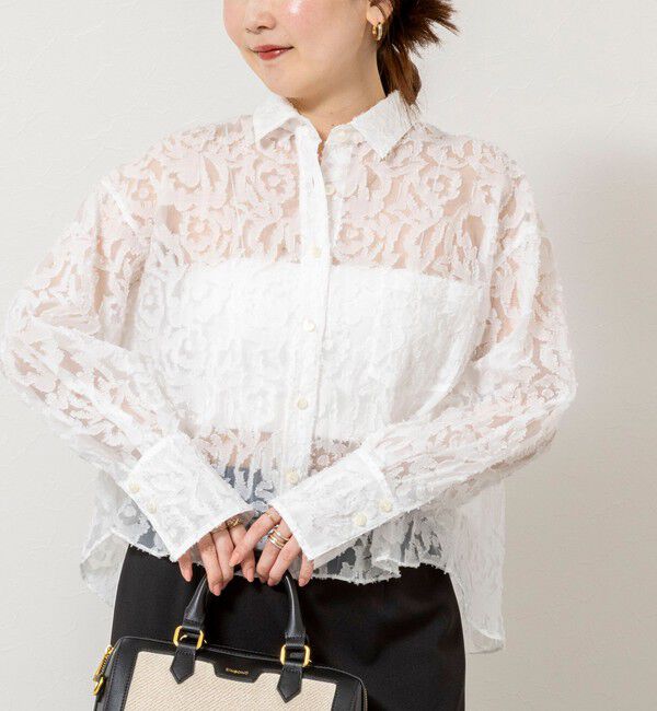 NOLLEY'S sophi「ウォッシャブルワッシャーオーガンジーカットジャガードショートシャツ」|シャツ・ブラウス|ホワイト