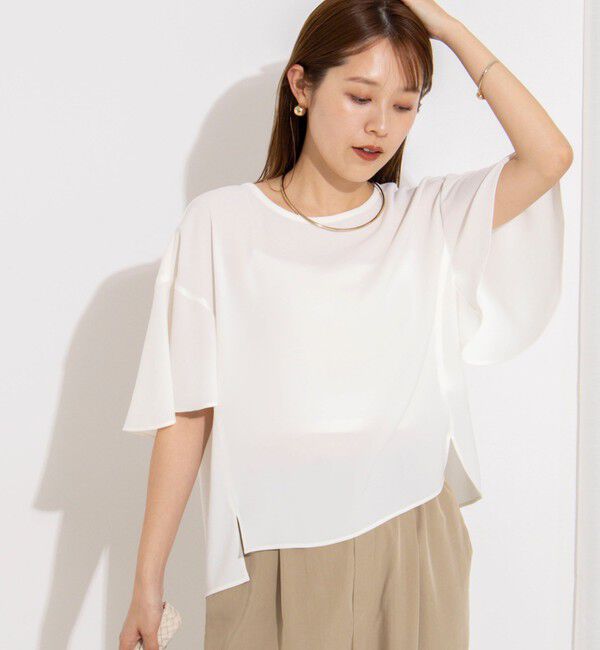 NOLLEY'S「【WEB限定】ウォッシャブルストレッチジョーゼットラッフル袖ブラウス」|シャツ・ブラウス|