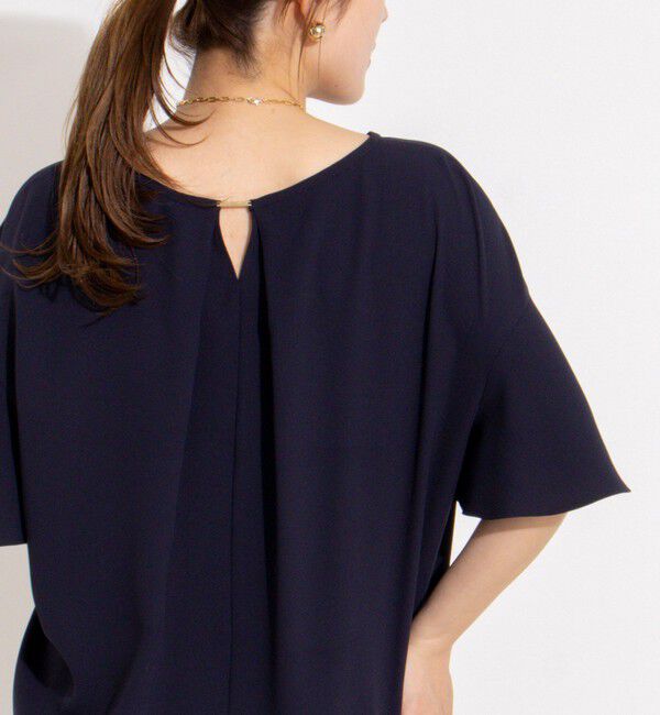 NOLLEY'S「【WEB限定】ウォッシャブルストレッチジョーゼットラッフル袖ブラウス」|シャツ・ブラウス|ネイビー
