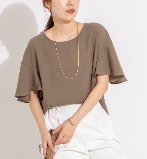 NOLLEY'S「【WEB限定】ウォッシャブルストレッチジョーゼットラッフル袖ブラウス」|シャツ・ブラウス|ブラウン