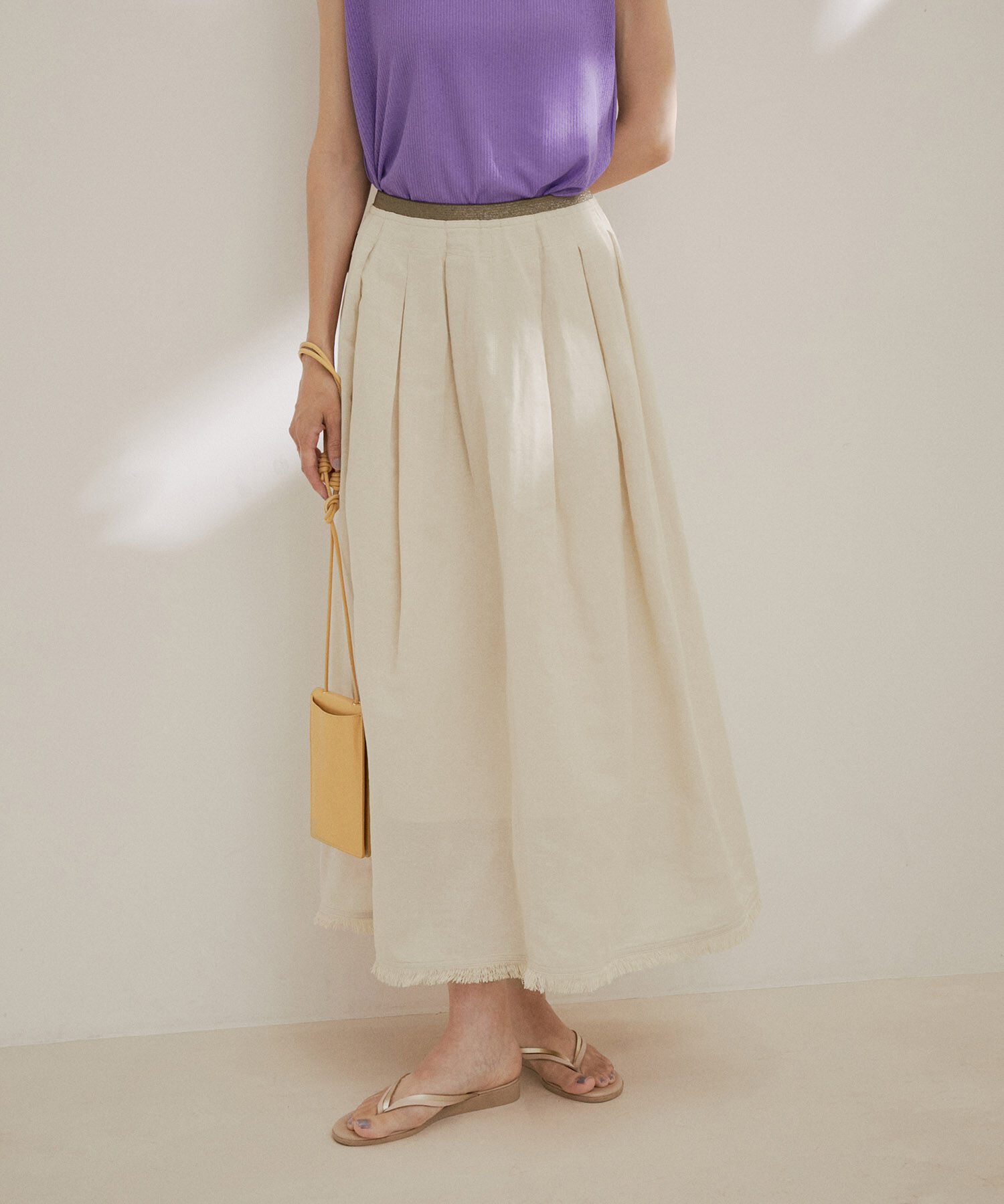 SALON adam et rope'「【NIPPON CULTURE】[抗菌・消臭]葦和紙タックロングスカート」|スカート|ベージュ(27)