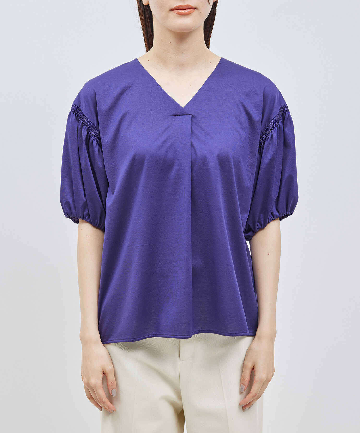 ROPE「【洗える】クリア天竺Vネック5分袖カットソー」|Tシャツ・カットソー|