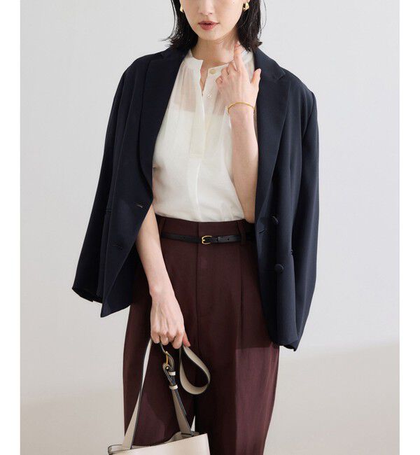 ROPE「バックサテンダブルブレストジャケット」|テーラードジャケット|ネイビー(40)