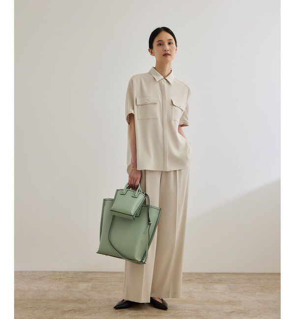 ROPE「【洗える・カセット服・新色追加】バックサテンイージーワイドパンツ/お仕事・通勤・セットアップ対応」|チノ|