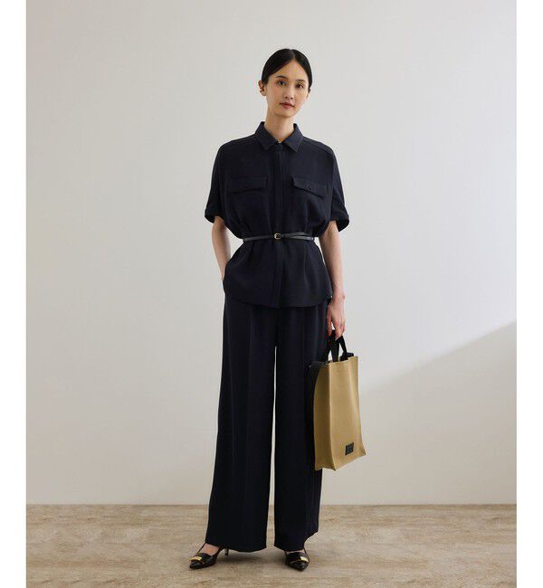 ROPE「【洗える・カセット服・新色追加】バックサテンイージーワイドパンツ/お仕事・通勤・セットアップ対応」|チノ|