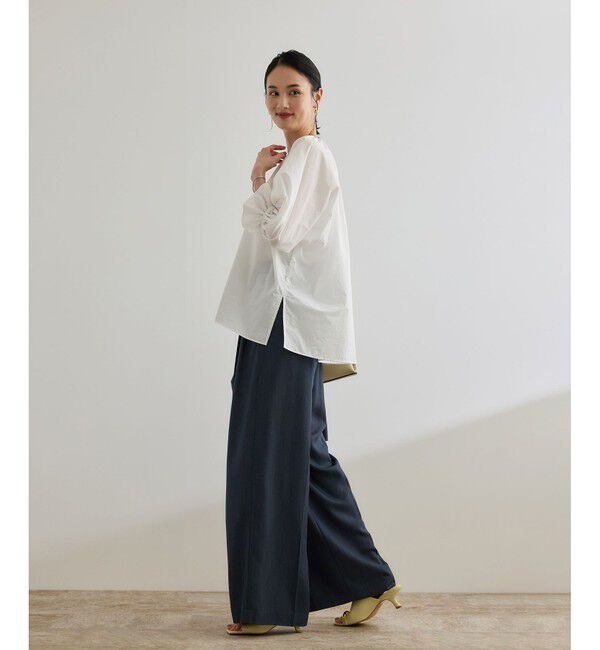 ROPE「【洗える・カセット服・新色追加】バックサテンイージーワイドパンツ/お仕事・通勤・セットアップ対応」|チノ|