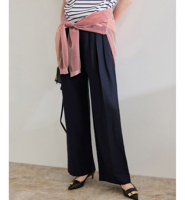 ROPE「【洗える】ビスコースリネン スラブスリータックパンツ/一部セットアップ可能」|チノ|ネイビー(40)